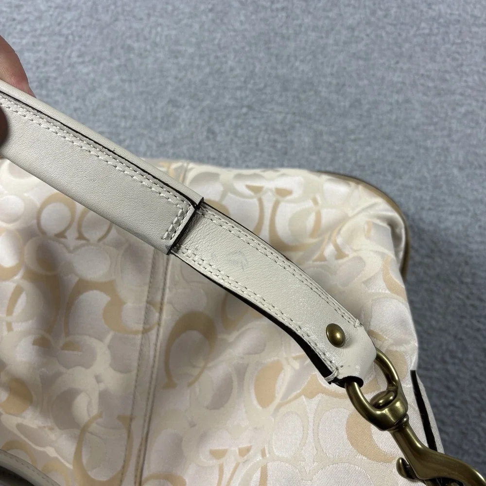 VTG Coach Optic Signature Hobo Bag Cream White Leather Canvas Shoulder Purse